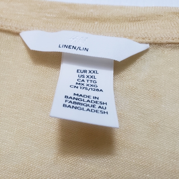 H&M Yellow V-neck Linen Top Shirt Size Short Sleave T Shirt XXL - Picture 3 of 8
